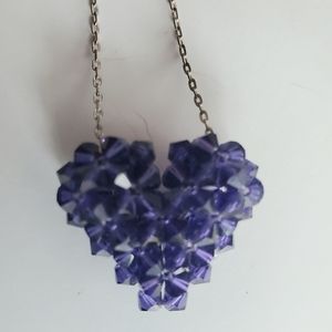 Vintage 925 Sterling Chain & Purple Crystal Heart Pendant